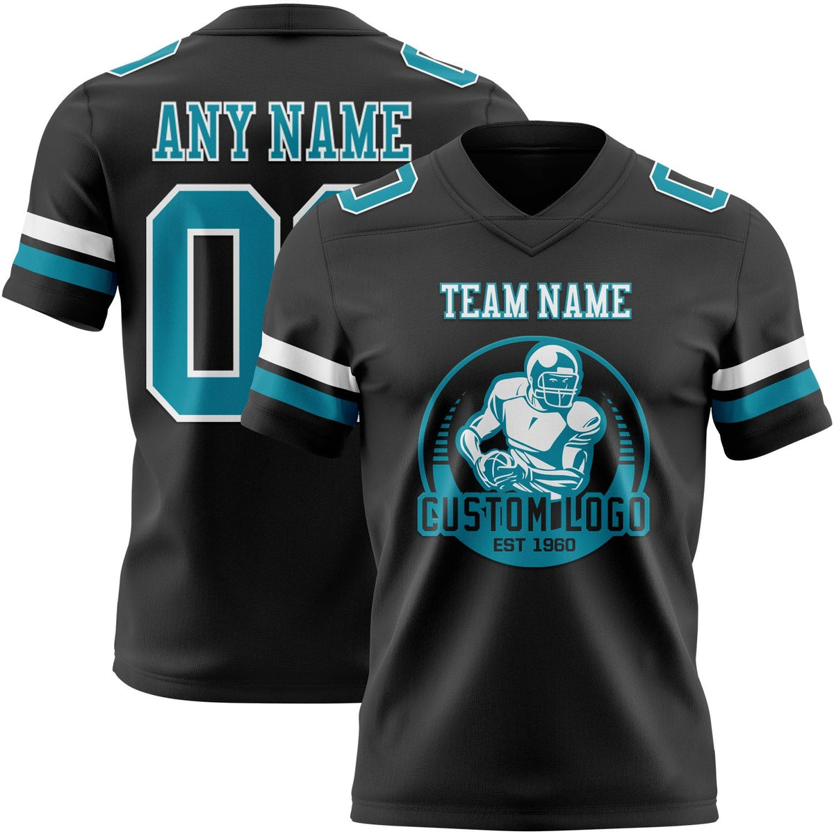 Custom Black Teal-White Authentic Football Jersey photo 2