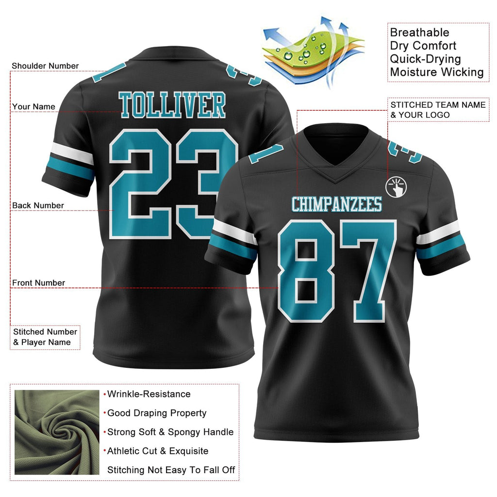 Custom Black Teal-White Authentic Football Jersey photo 3