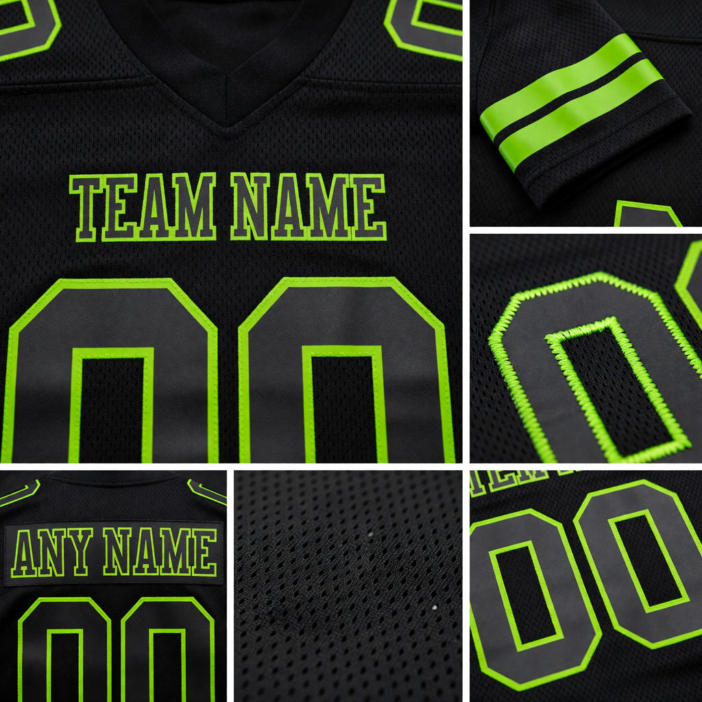 Custom Black Neon Green Authentic Football Jersey detail