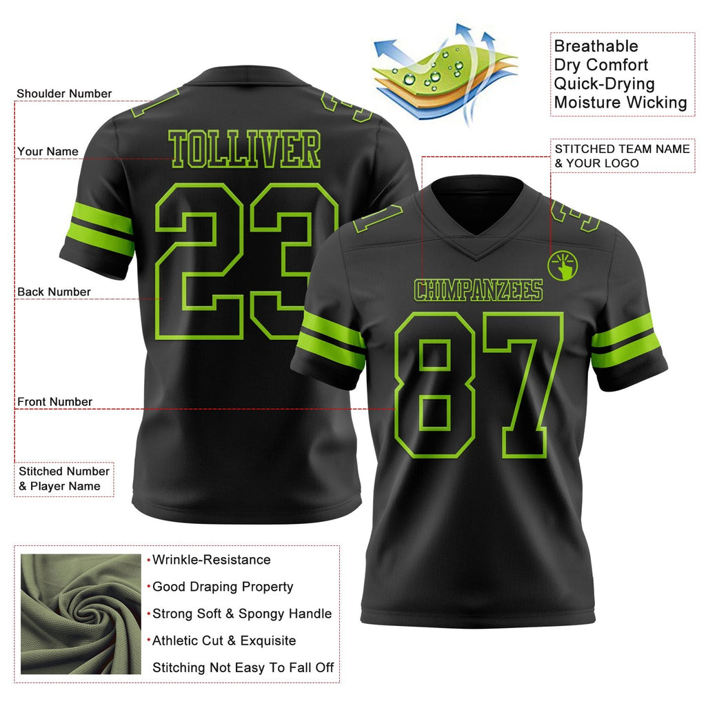 Custom Black Neon Green Authentic Football Jersey photo 3