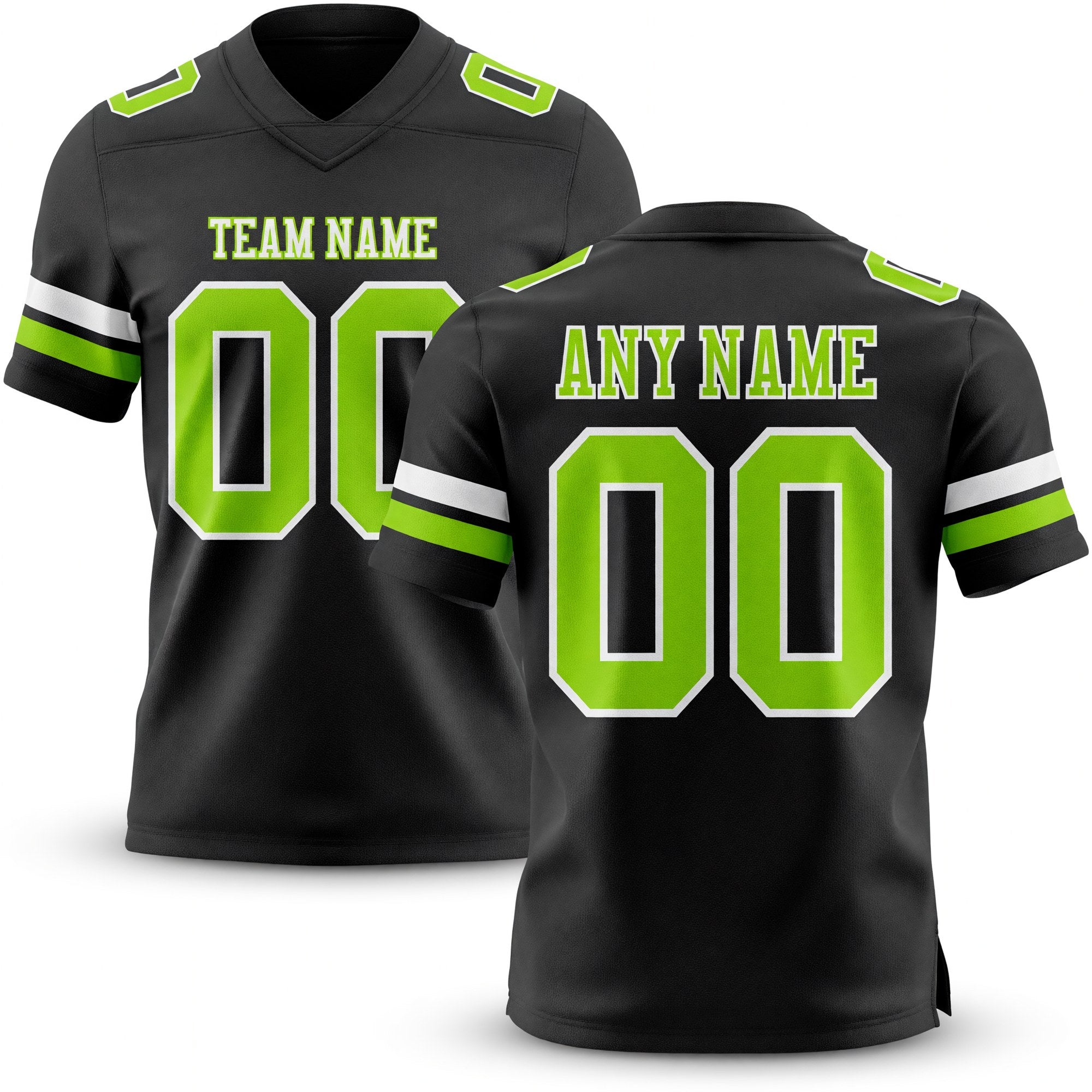 Custom Black Neon Green-White Authentic Football Jersey