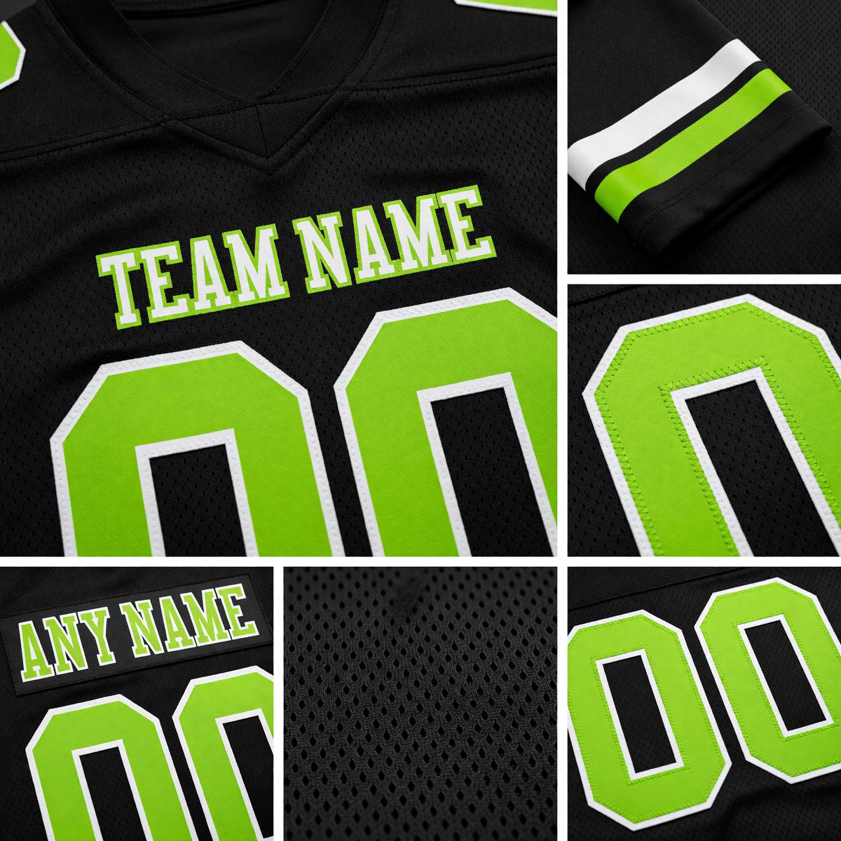Custom Black Neon Green-White Authentic Football Jersey detail