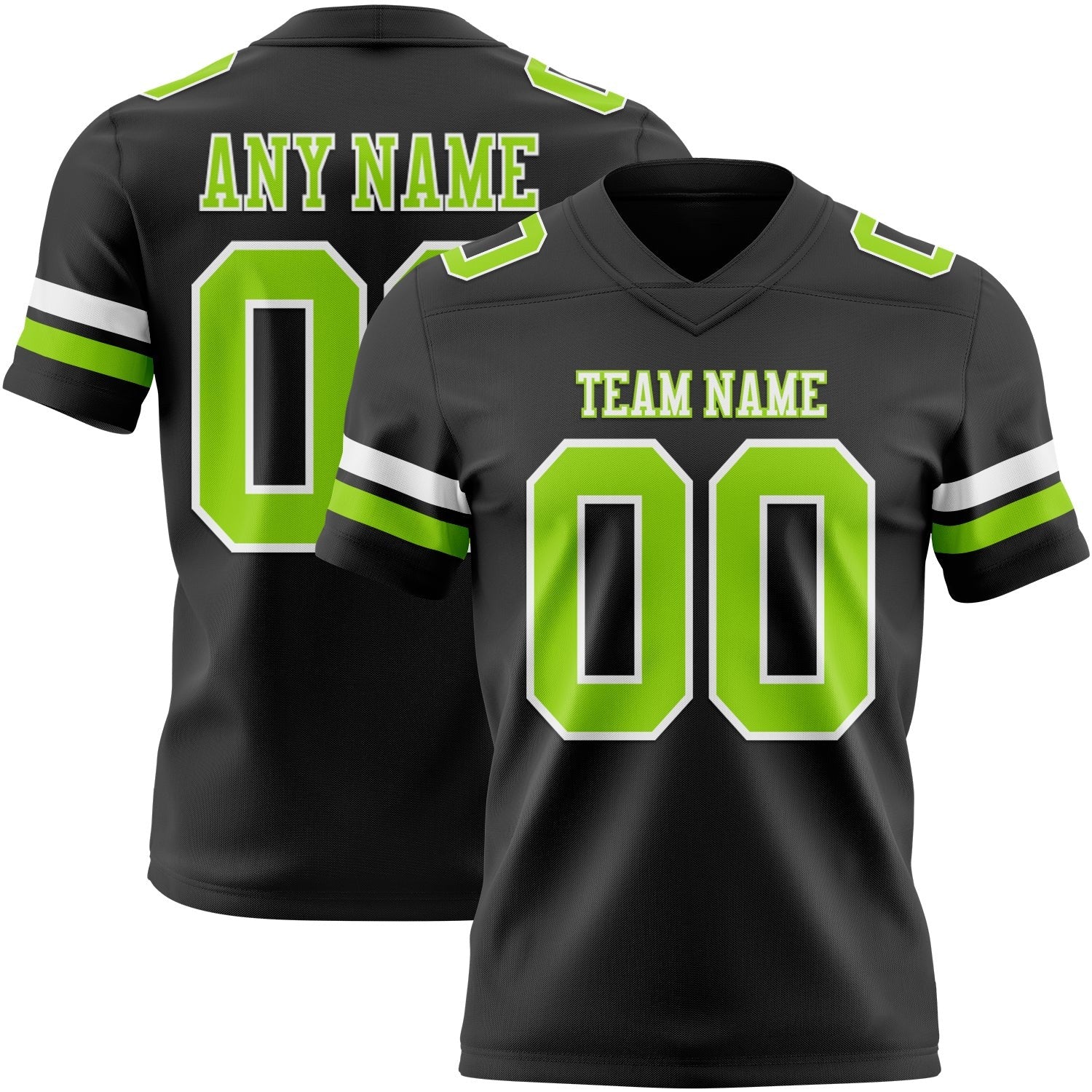Custom Black Neon Green-White Authentic Football Jersey photo 1