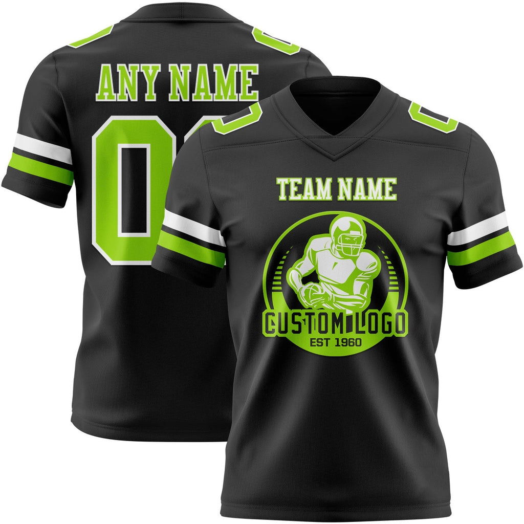 Custom Black Neon Green-White Authentic Football Jersey photo 2