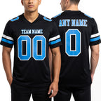 Custom Black Powder Blue-White Authentic Football Jersey worn front and back