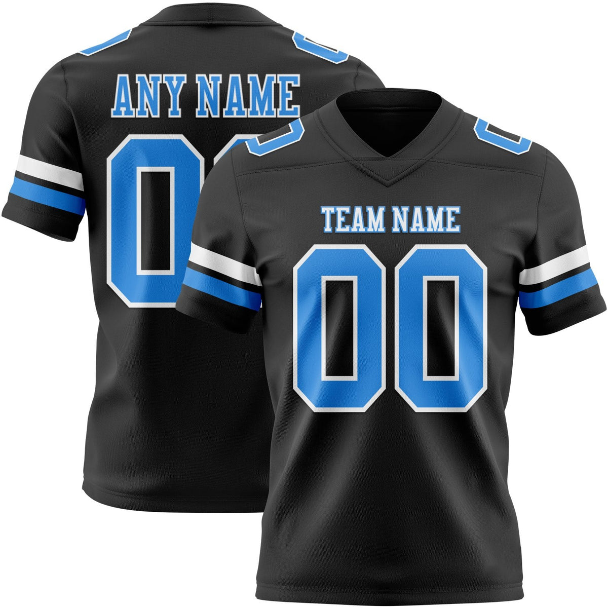 Custom Black Powder Blue-White Authentic Football Jersey