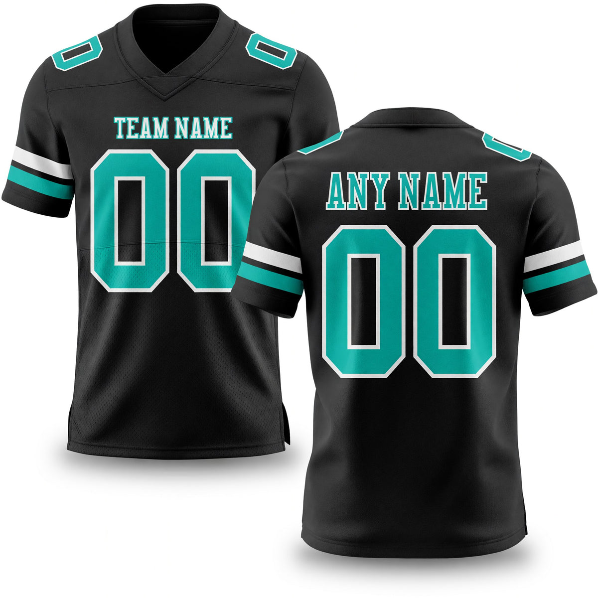 Custom Black Aqua-White Authentic Football Jersey
