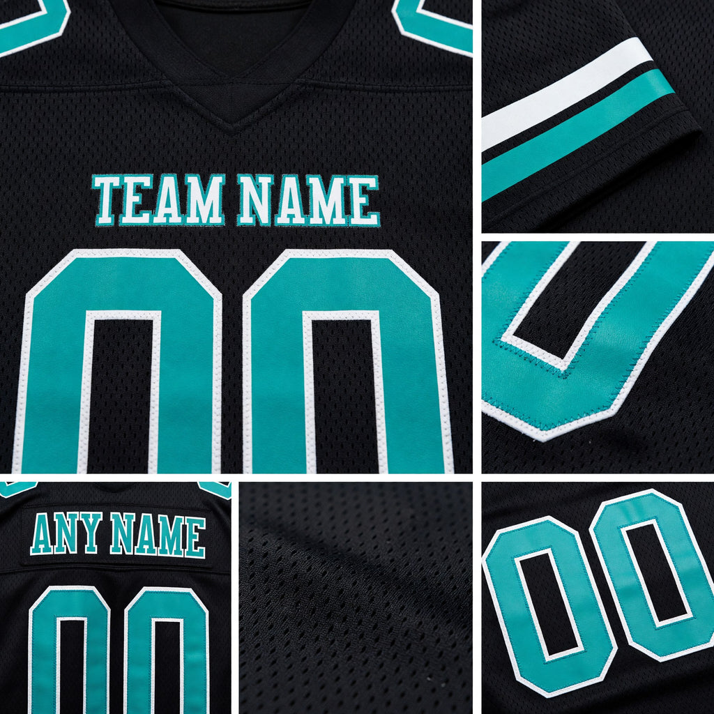 Custom Black Aqua-White Authentic Football Jersey detail