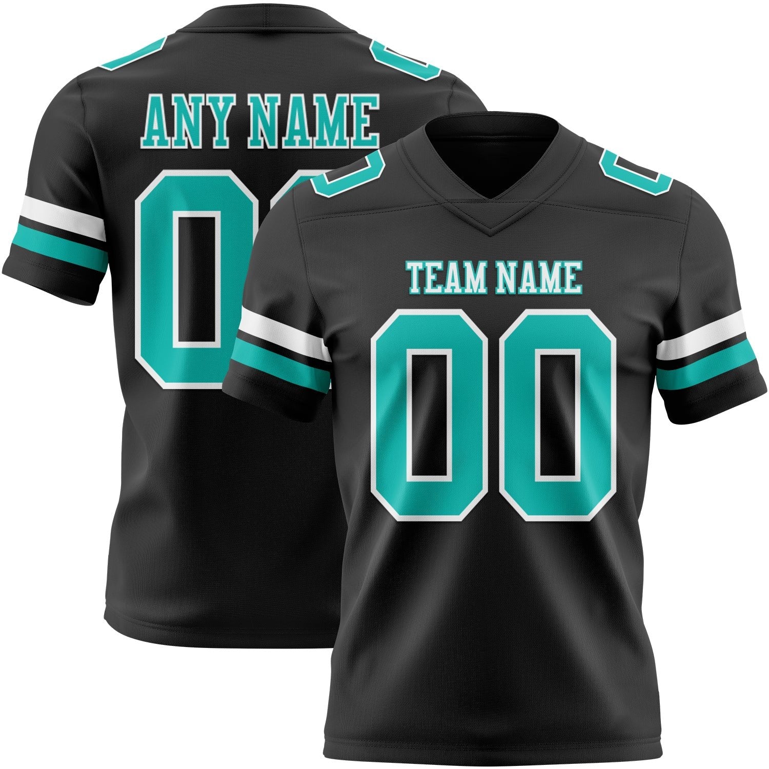 Custom Black Aqua-White Authentic Football Jersey photo 1