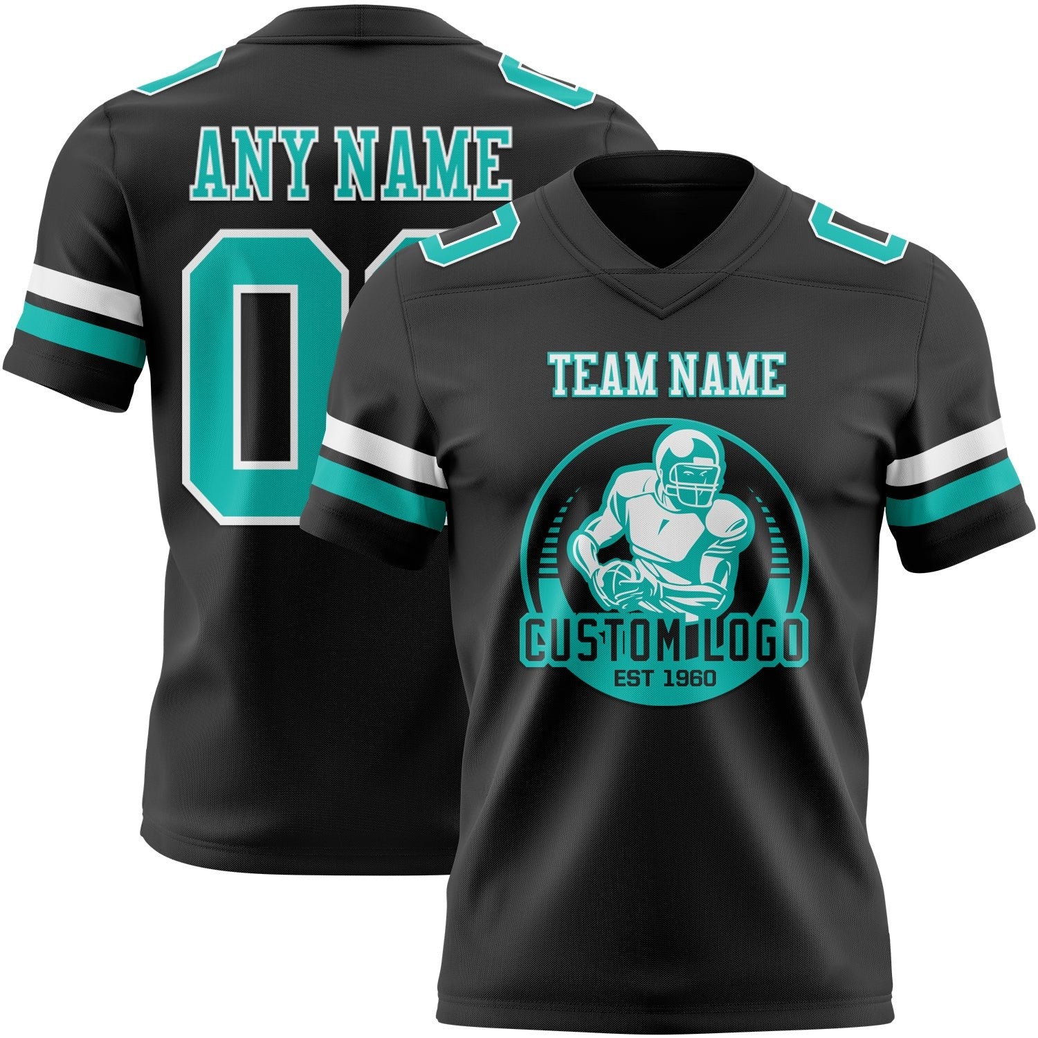 Custom Black Aqua-White Authentic Football Jersey photo 2