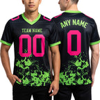Custom Black Hot Pink-Aurora Green 3D Pattern Splash Authentic Football Jersey worn front and back