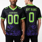 Custom Black Neon Green-Purple 3D Pattern Splash Authentic Football Jersey worn front and back