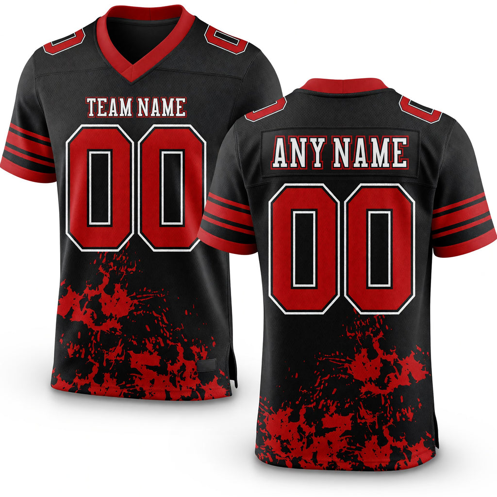 Custom Black Red-White 3D Pattern Splash Authentic Football Jersey