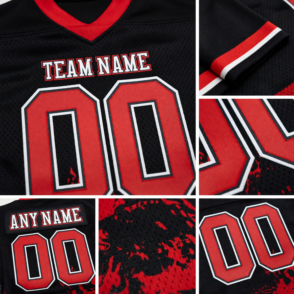 Custom Black Red-White 3D Pattern Splash Authentic Football Jersey detail