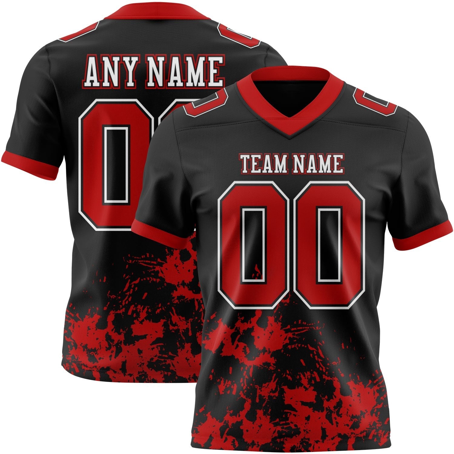 Custom Black Red-White 3D Pattern Splash Authentic Football Jersey photo 1