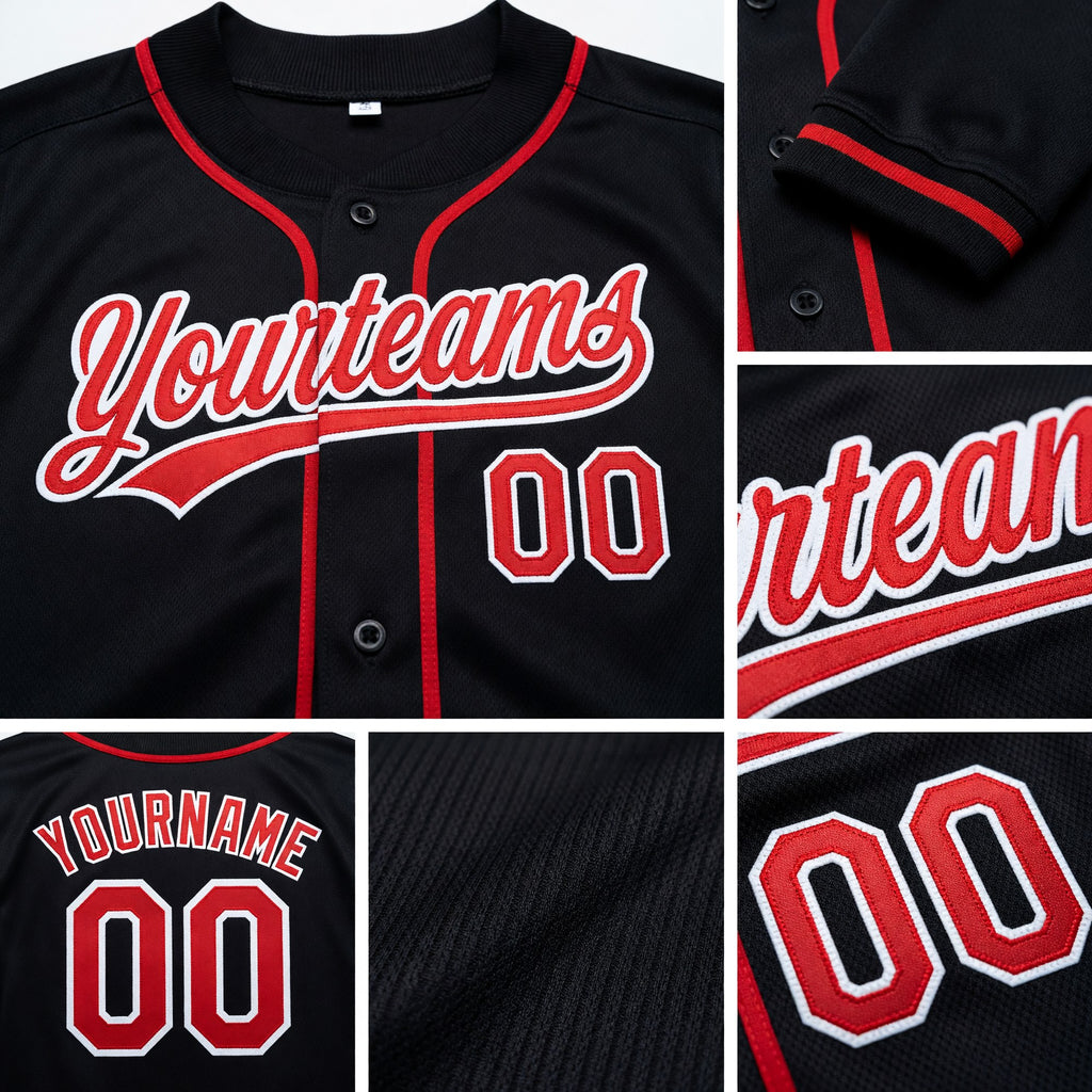 Custom Stitched Black Red-White Baseball Pullover Sweatshirt Hoodie detail