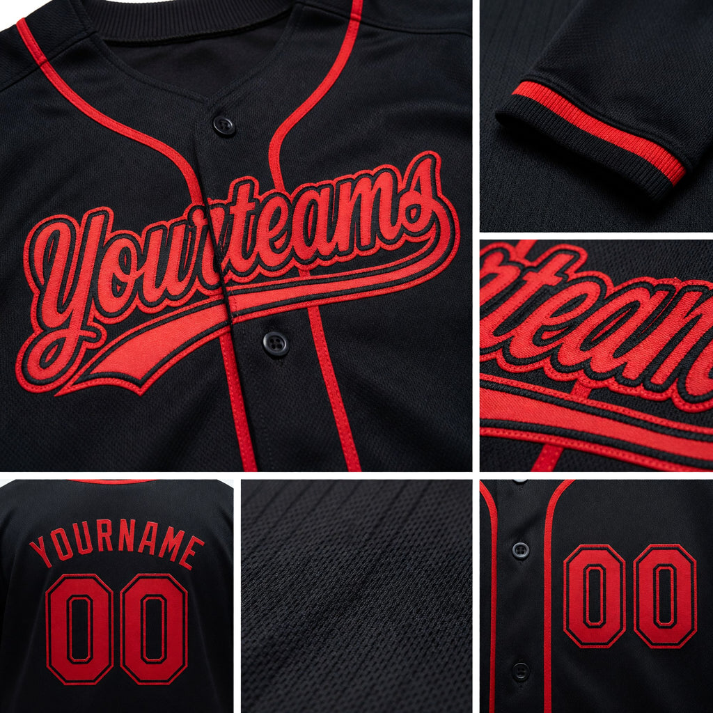 Custom Stitched Black Red Baseball Pullover Sweatshirt Hoodie detail