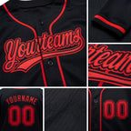Custom Stitched Black Red Baseball Pullover Sweatshirt Hoodie detail