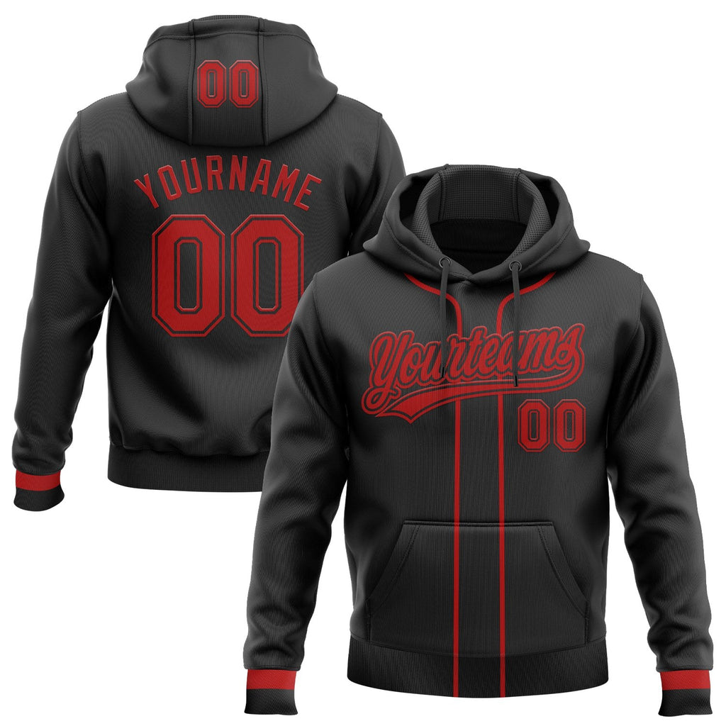 Custom Stitched Black Red Baseball Pullover Sweatshirt Hoodie photo 1
