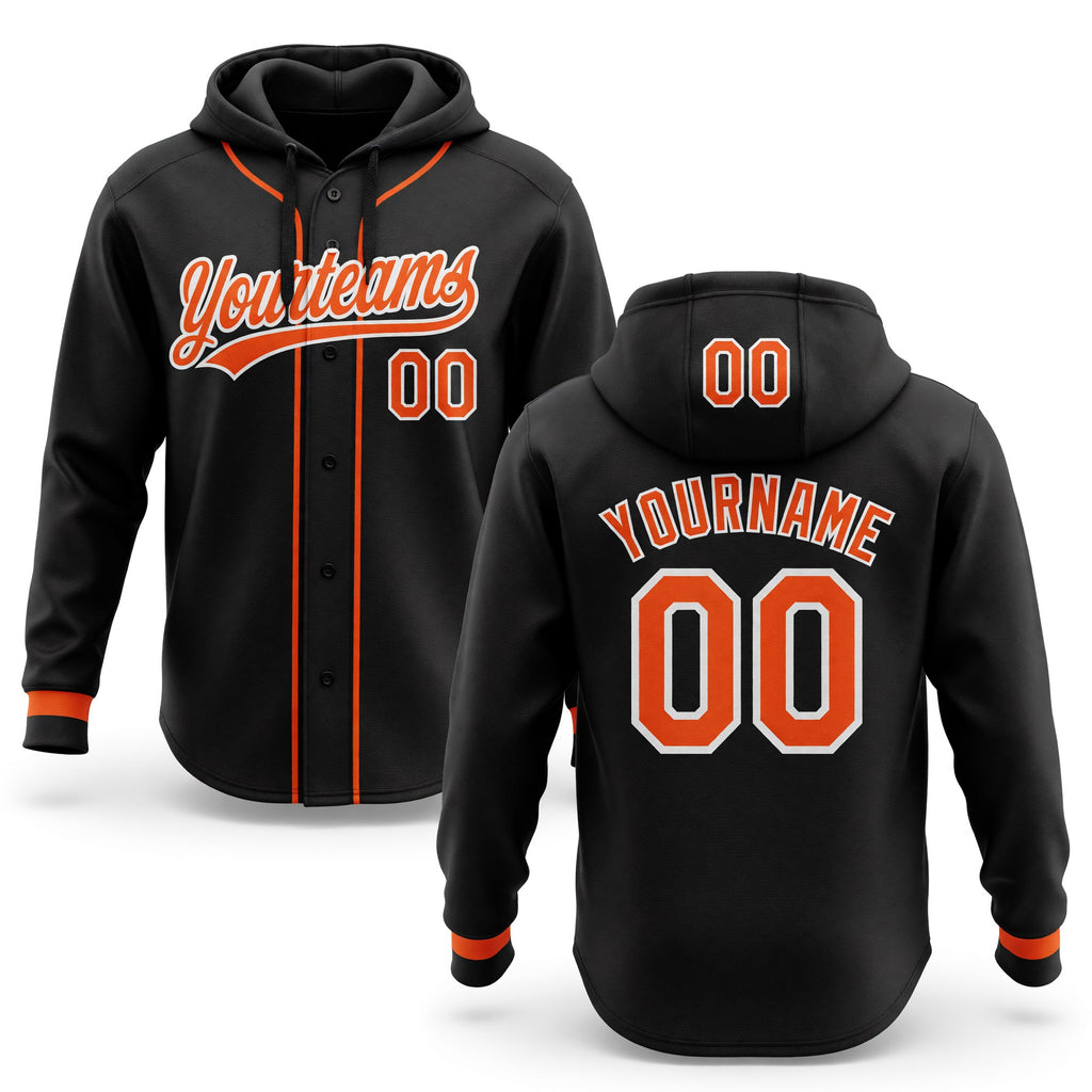 Custom Stitched Black Orange-White Baseball Pullover Sweatshirt Hoodie