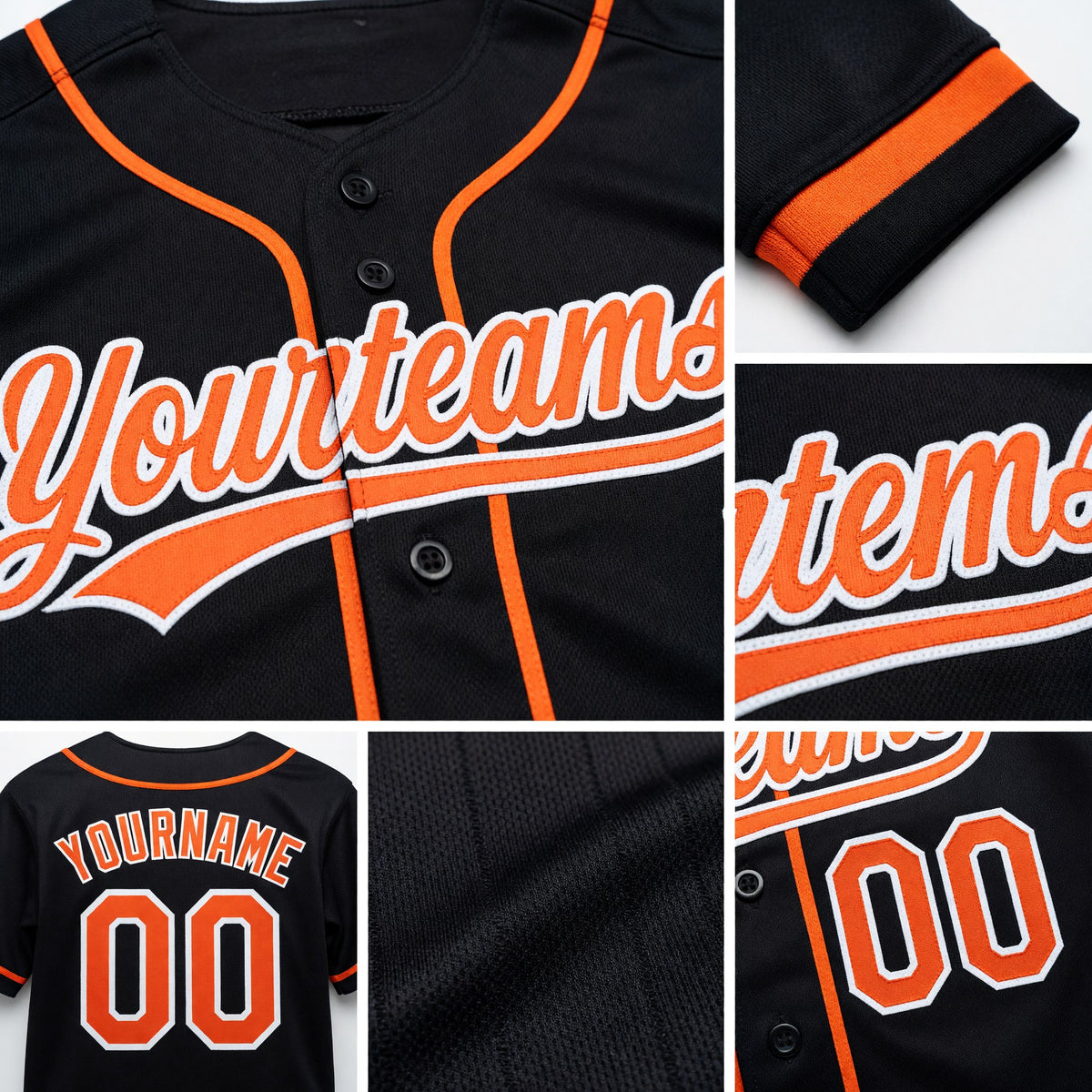 Custom Stitched Black Orange-White Baseball Pullover Sweatshirt Hoodie detail