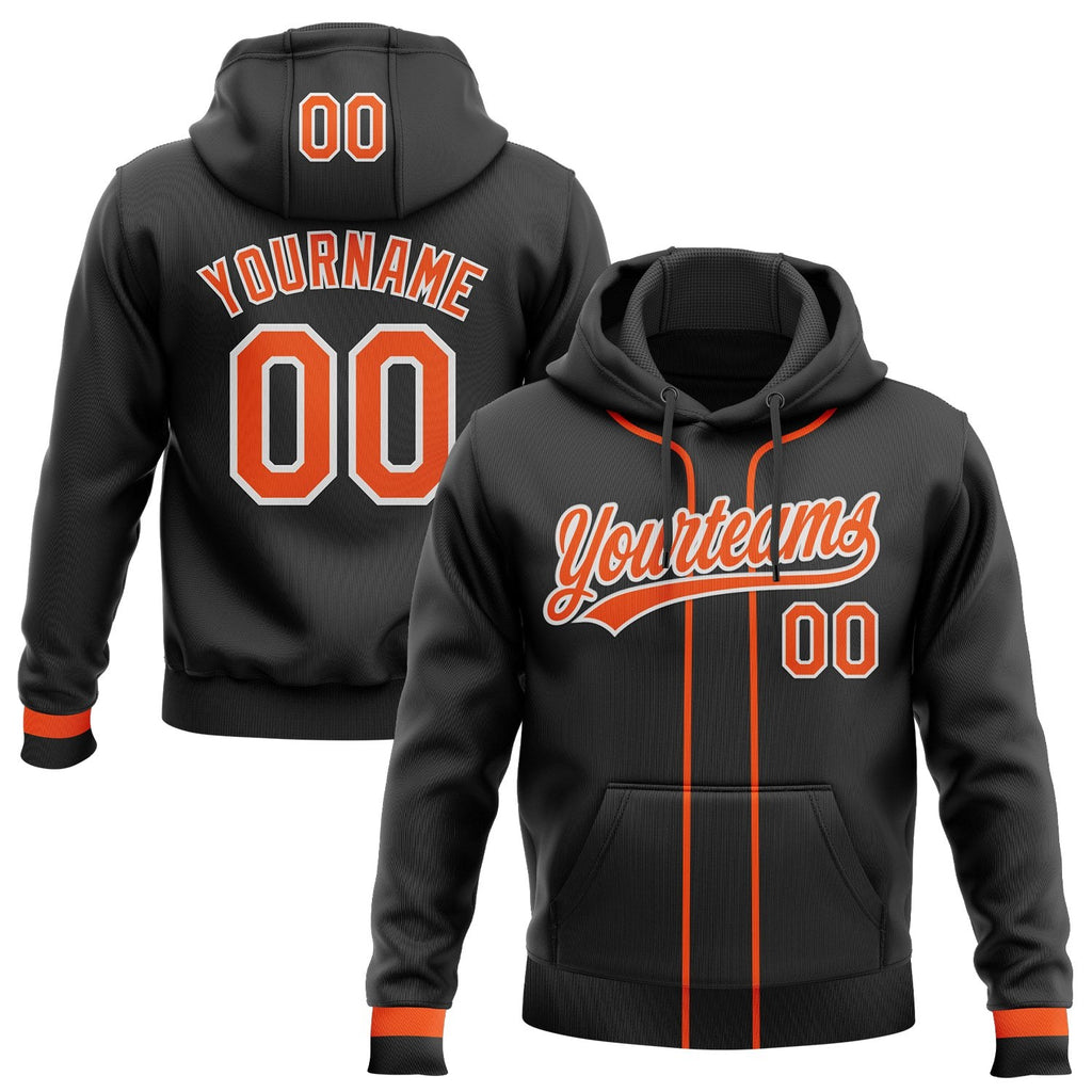 Custom Stitched Black Orange-White Baseball Pullover Sweatshirt Hoodie photo 1