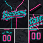 Custom Stitched Black Pink-Aqua Baseball Pullover Sweatshirt Hoodie detail