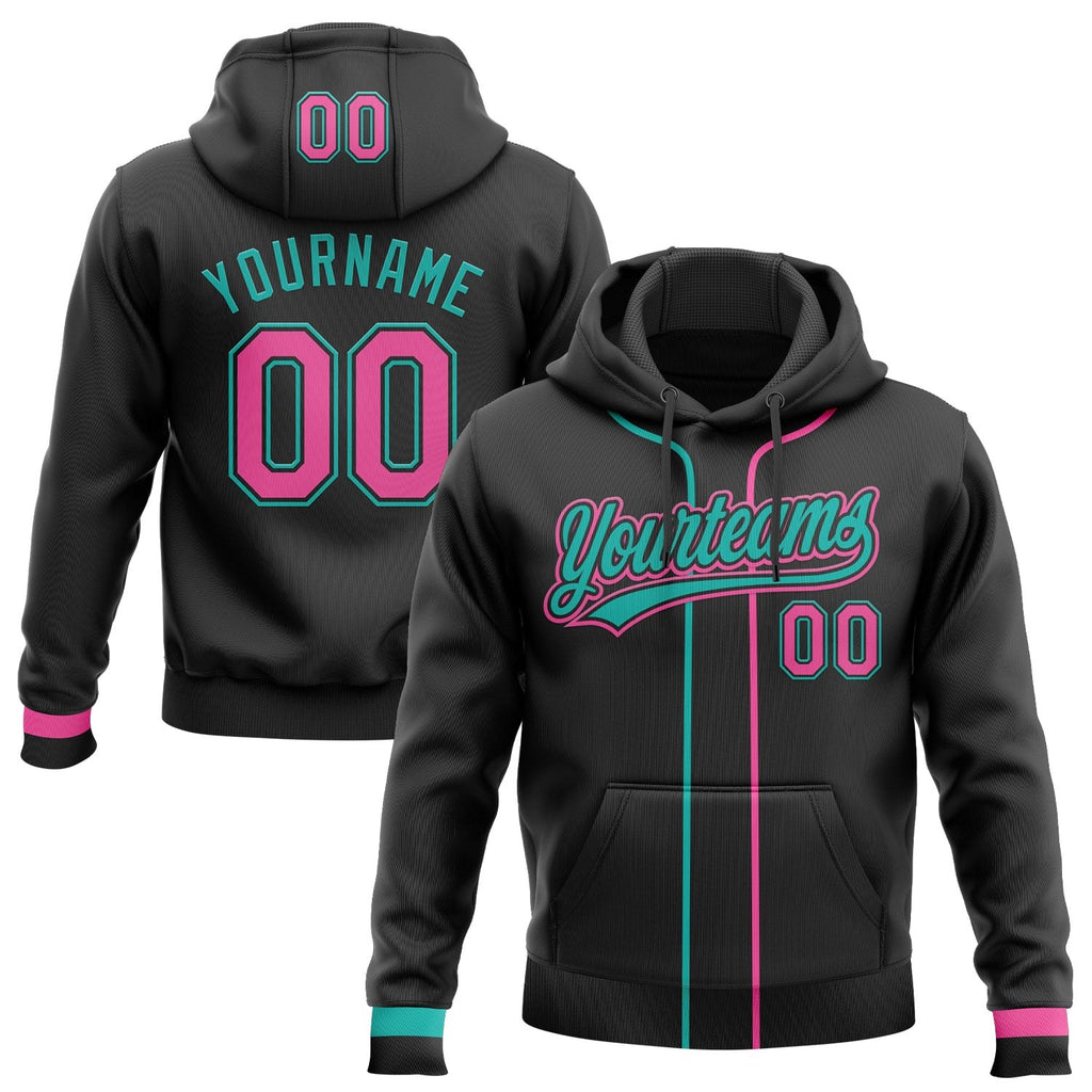Custom Stitched Black Pink-Aqua Baseball Pullover Sweatshirt Hoodie photo 1