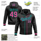 Custom Stitched Black Pink-Aqua Baseball Pullover Sweatshirt Hoodie photo 2