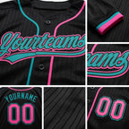 Custom Stitched Black Pink-Teal Baseball Pullover Sweatshirt Hoodie detail
