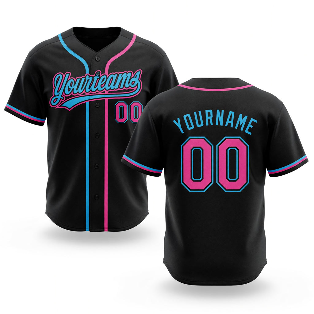 Custom Stitched Black Pink-Sky Blue Baseball Pullover Sweatshirt Hoodie