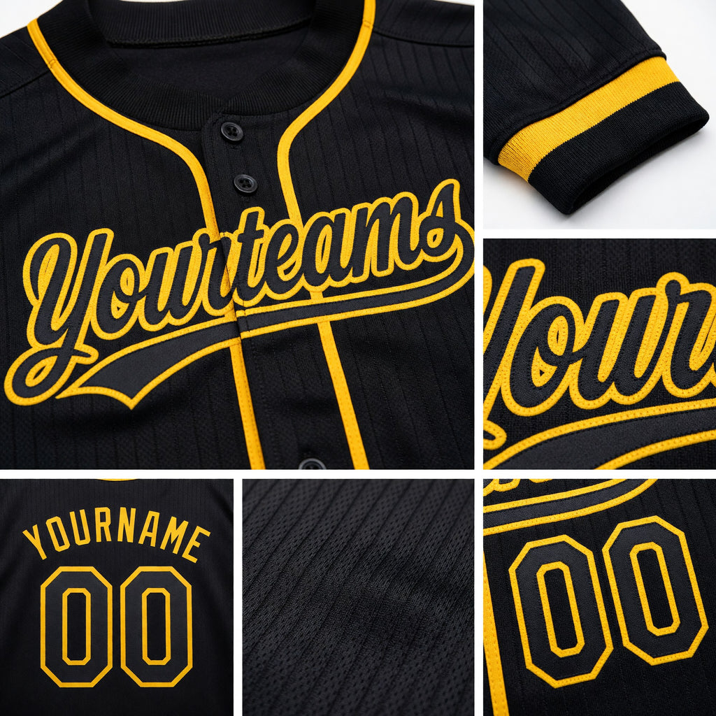 Custom Stitched Black Gold Baseball Pullover Sweatshirt Hoodie detail