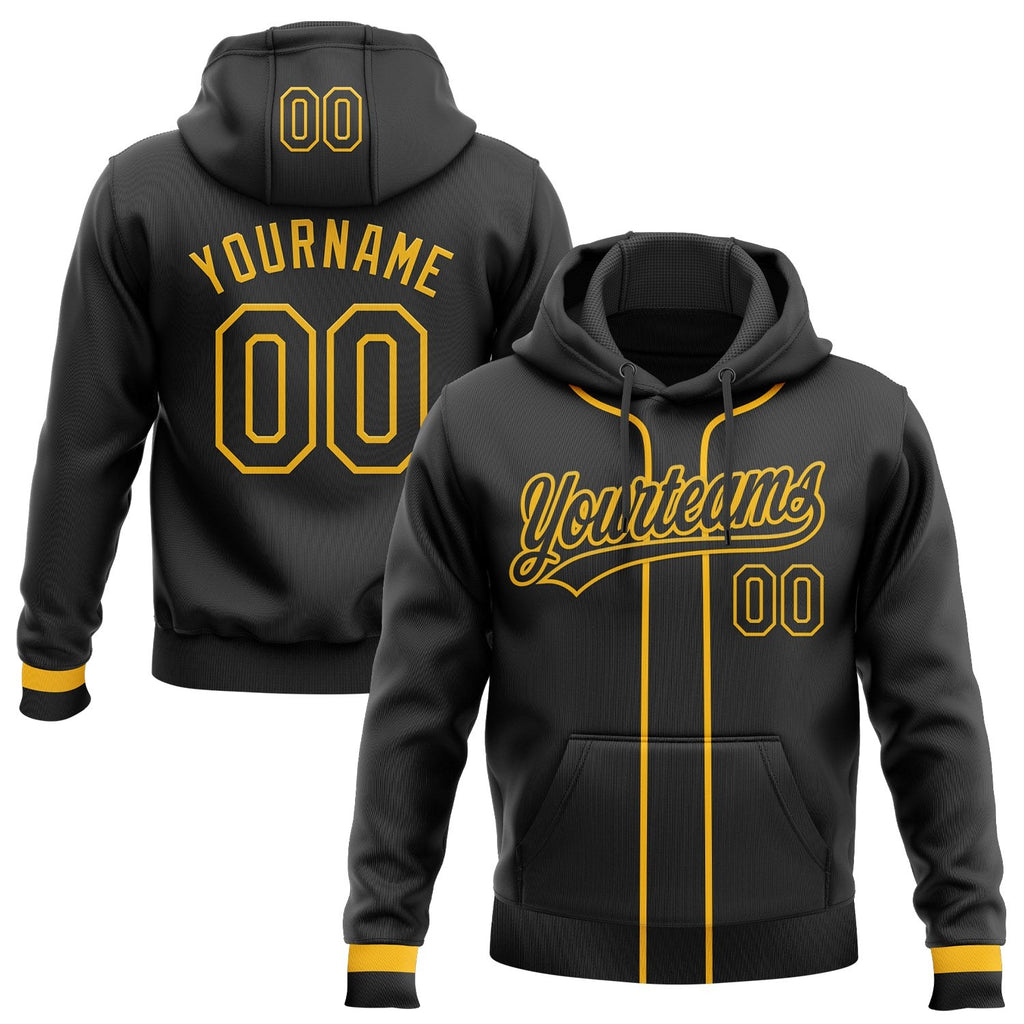 Custom Stitched Black Gold Baseball Pullover Sweatshirt Hoodie photo 1