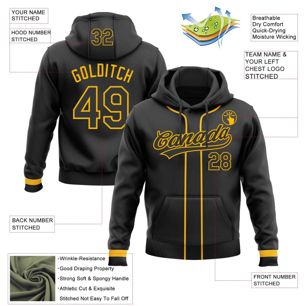 Custom Stitched Black Gold Baseball Pullover Sweatshirt Hoodie photo 2