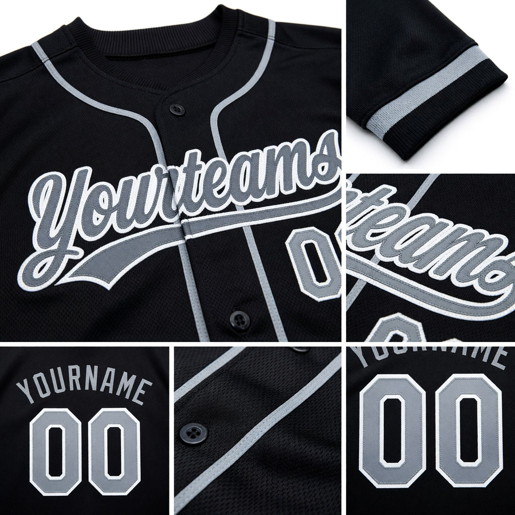 Custom Stitched Black Gray Baseball Pullover Sweatshirt Hoodie detail