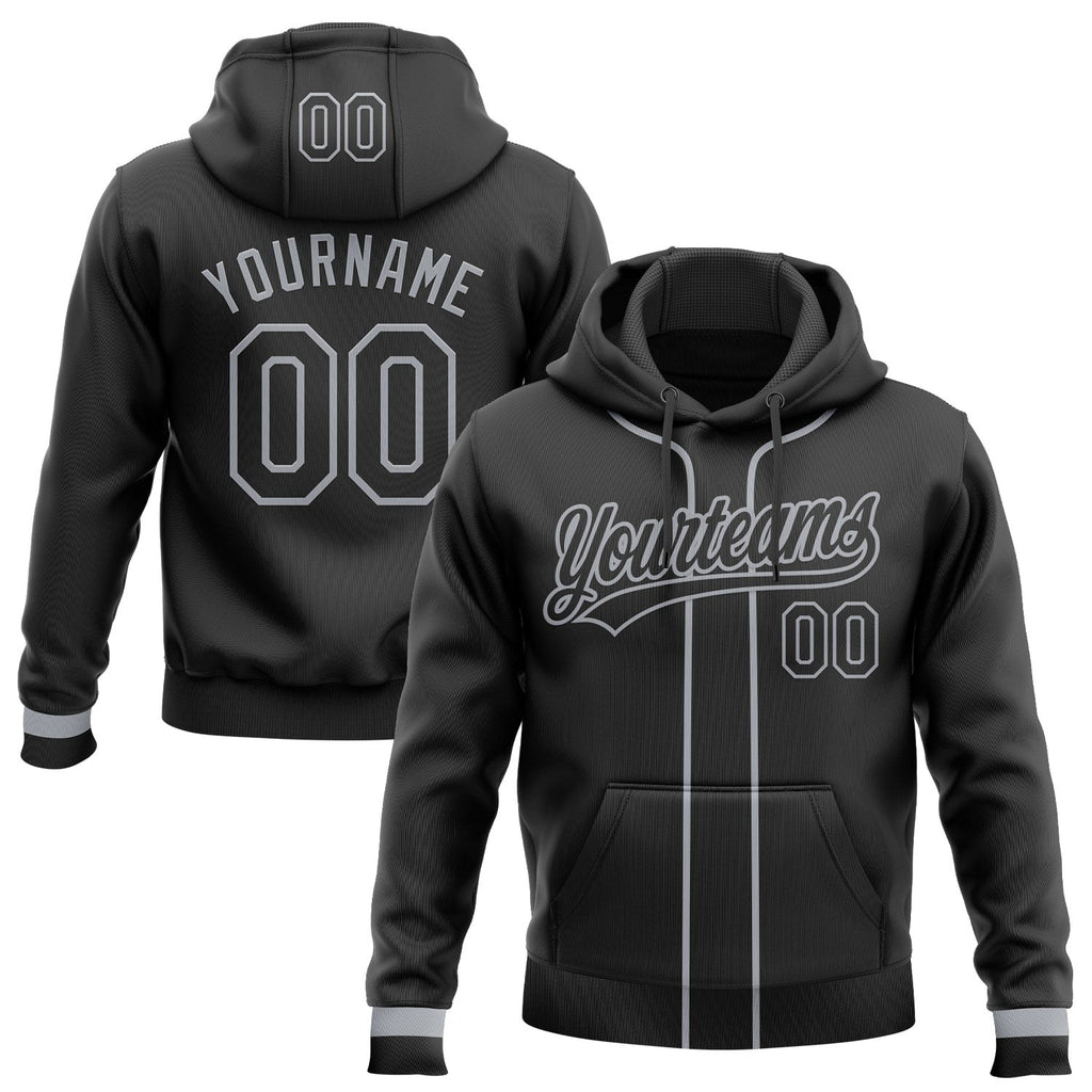 Custom Stitched Black Gray Baseball Pullover Sweatshirt Hoodie photo 1