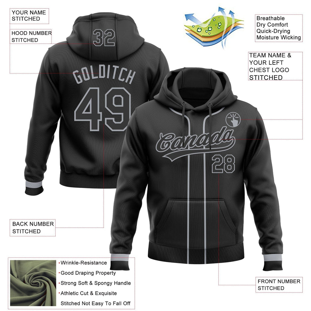 Custom Stitched Black Gray Baseball Pullover Sweatshirt Hoodie photo 2