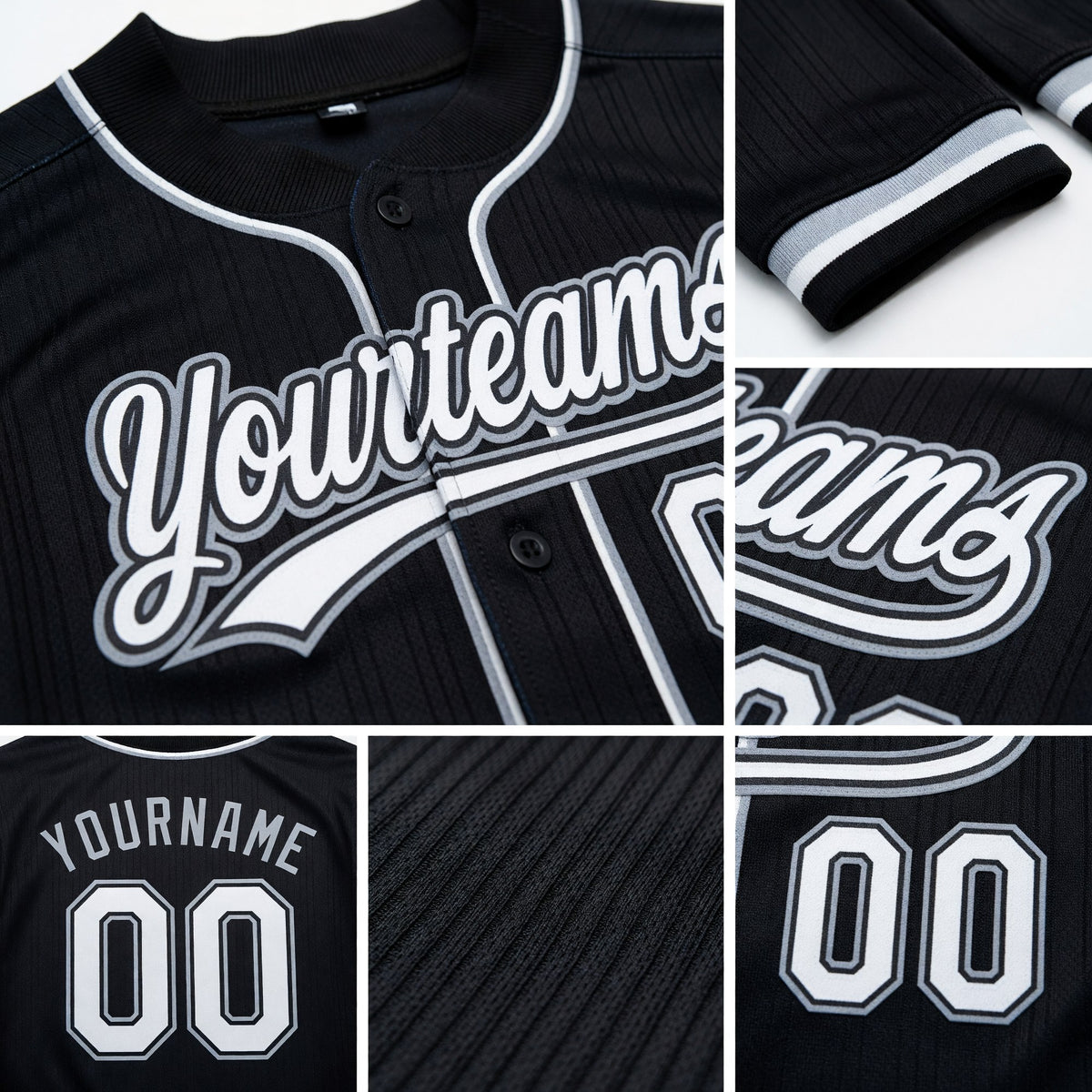 Custom Stitched Black White-Gray Baseball Pullover Sweatshirt Hoodie detail