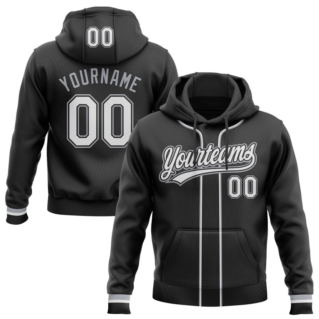 Custom Stitched Black White-Gray Baseball Pullover Sweatshirt Hoodie photo 1