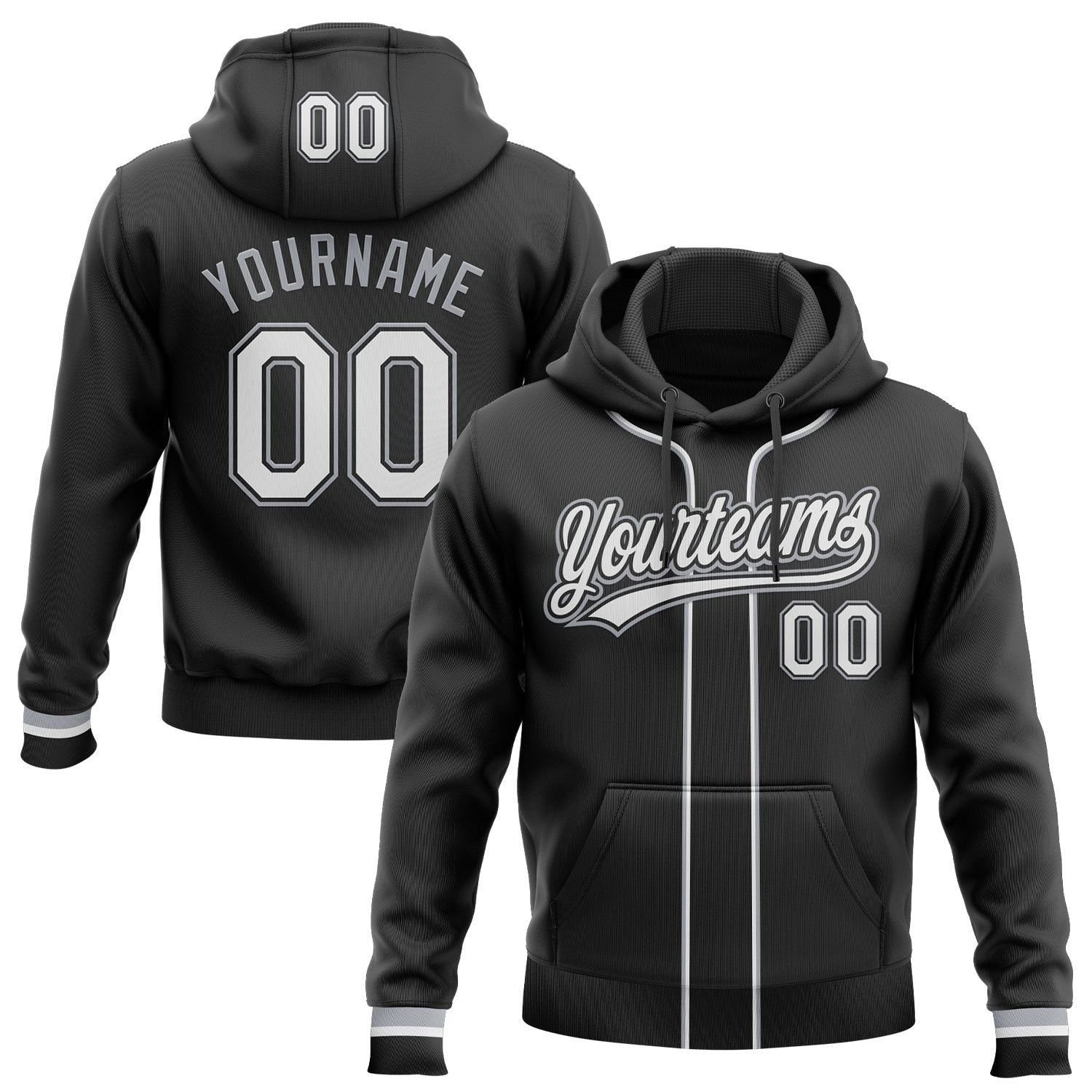 Custom Stitched Black White-Gray Baseball Pullover Sweatshirt Hoodie photo 1