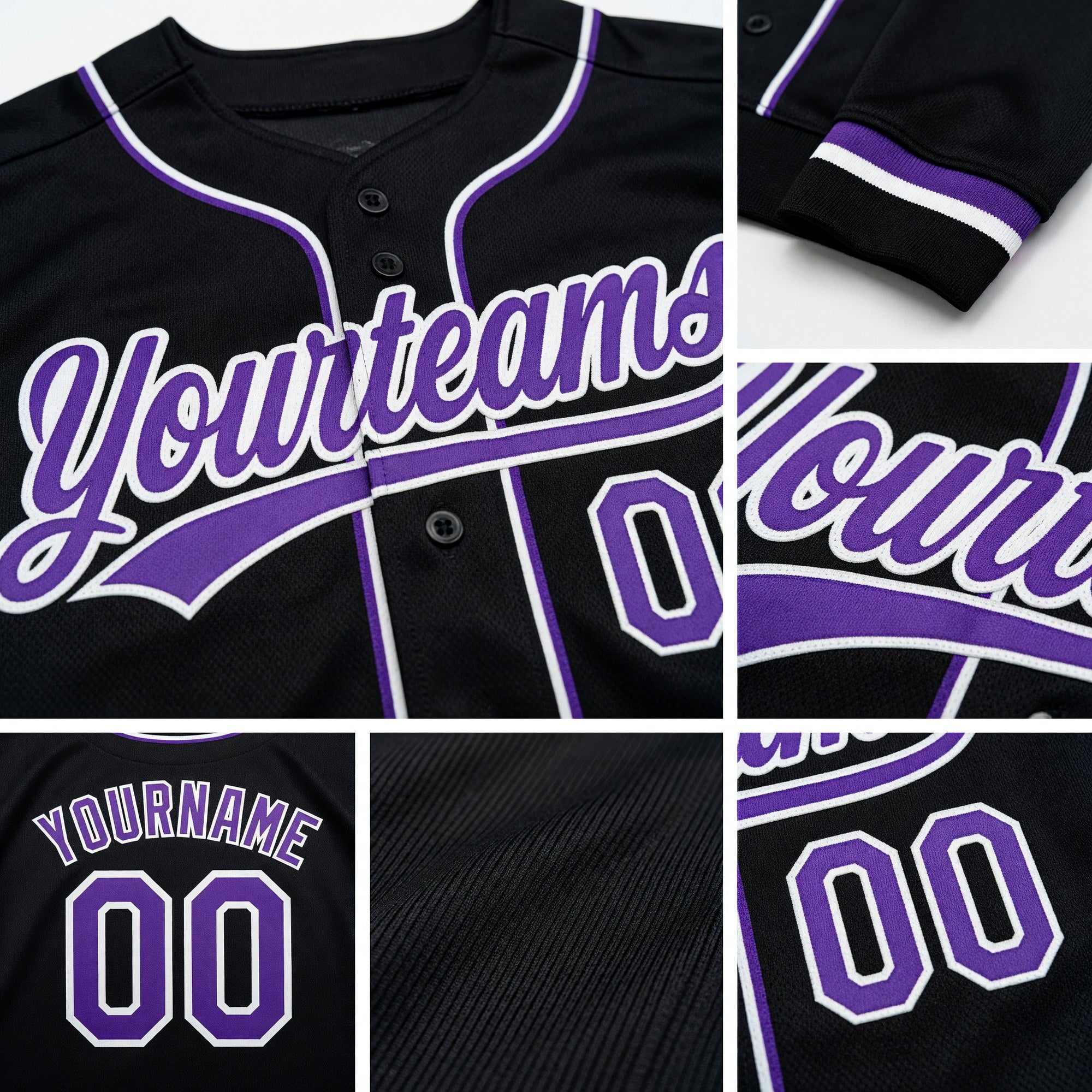 Custom Stitched Black Purple-White Baseball Pullover Sweatshirt Hoodie detail