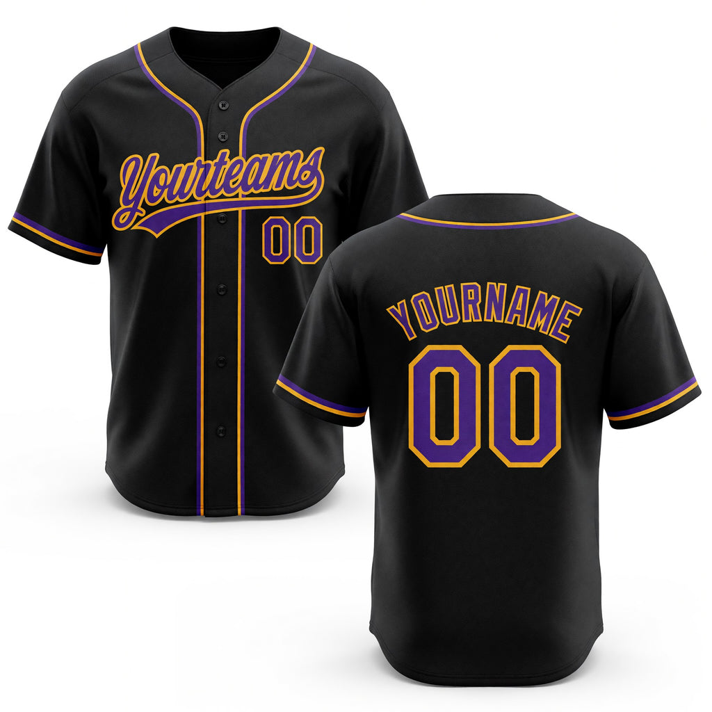 Custom Stitched Black Purple-Gold Baseball Pullover Sweatshirt Hoodie