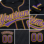 Custom Stitched Black Purple-Gold Baseball Pullover Sweatshirt Hoodie detail