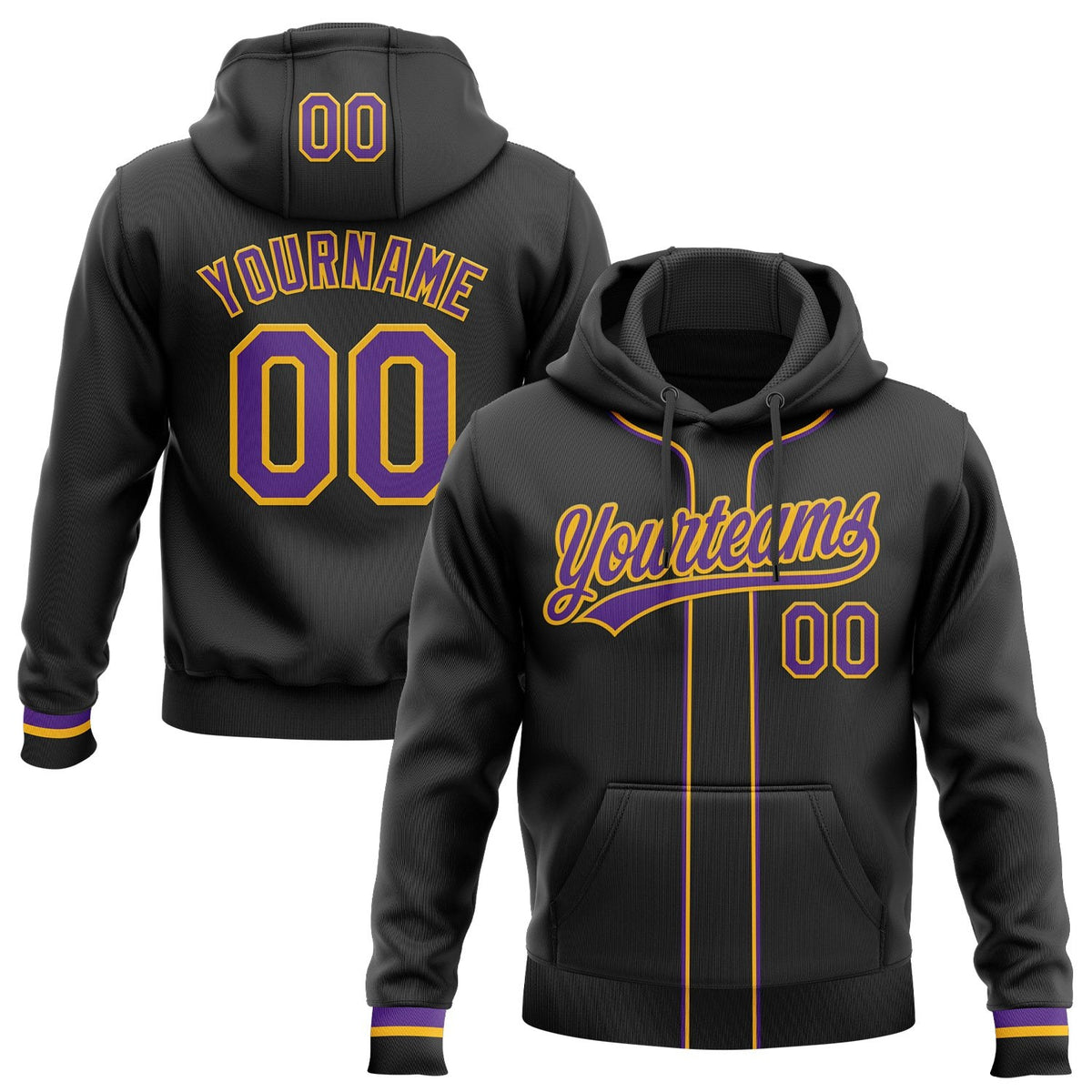 Custom Stitched Black Purple-Gold Baseball Pullover Sweatshirt Hoodie photo 1