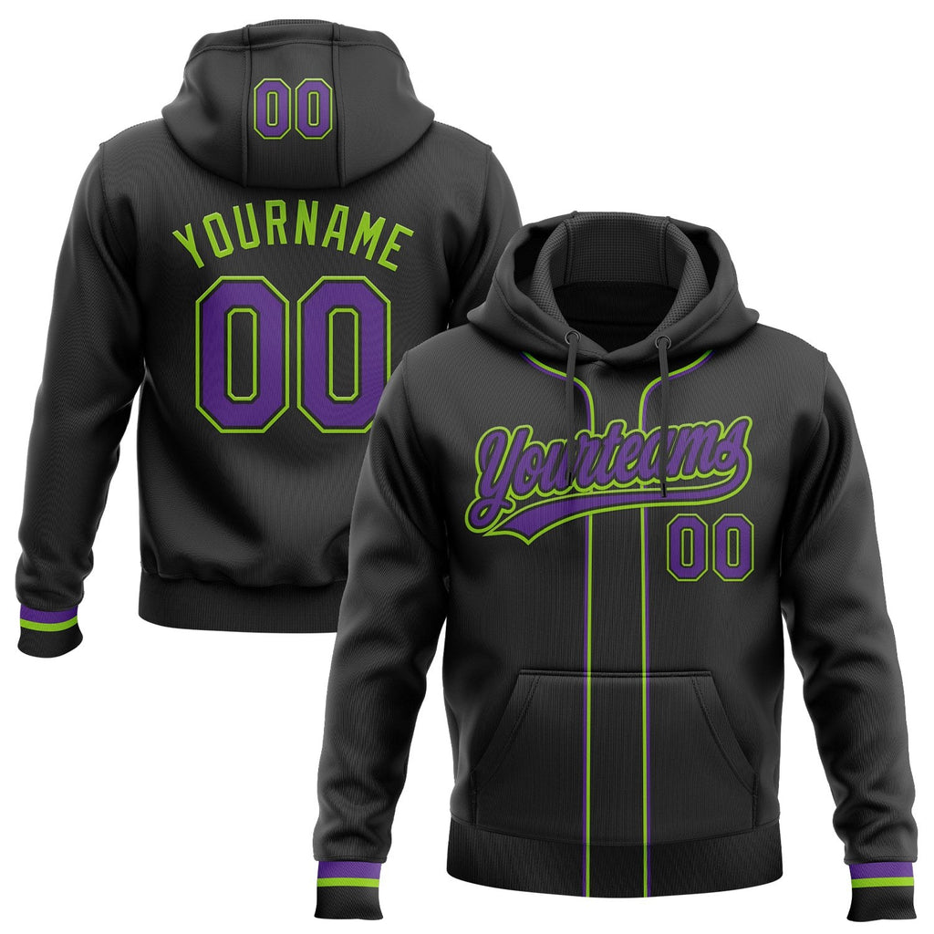 Custom Stitched Black Purple-Neon Green Baseball Pullover Sweatshirt Hoodie photo 1