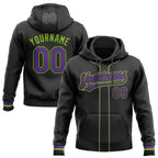 Custom Stitched Black Purple-Neon Green Baseball Pullover Sweatshirt Hoodie photo 1