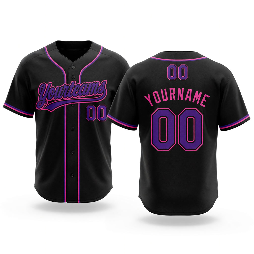 Custom Stitched Black Purple-Pink Baseball Pullover Sweatshirt Hoodie