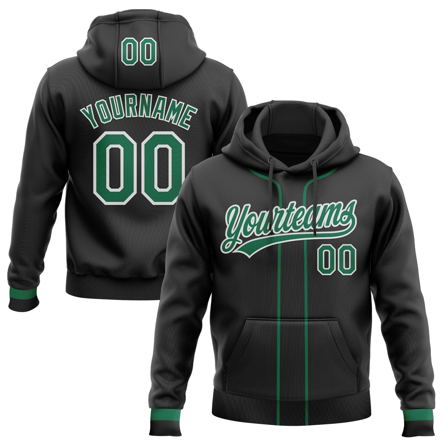 Custom Stitched Black Kelly Green-White Baseball Pullover Sweatshirt Hoodie photo 1