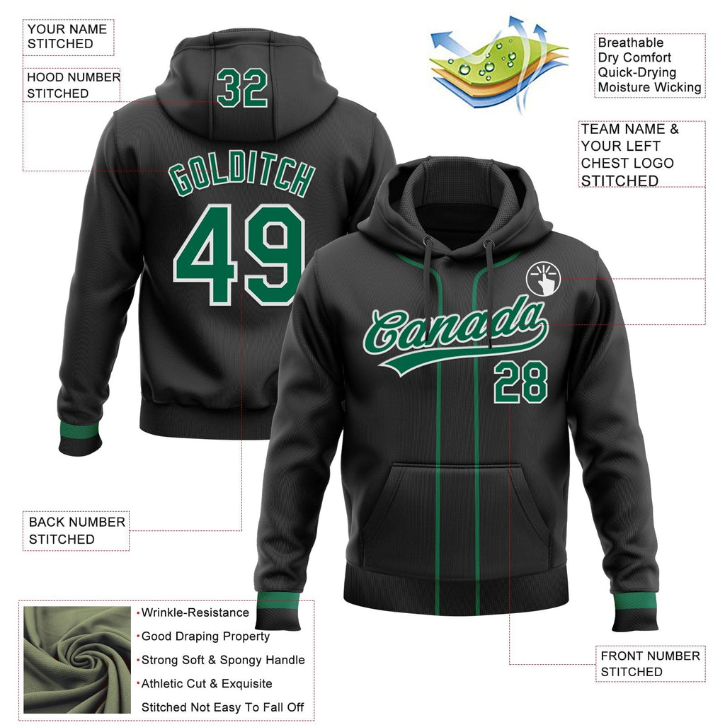 Custom Stitched Black Kelly Green-White Baseball Pullover Sweatshirt Hoodie photo 2