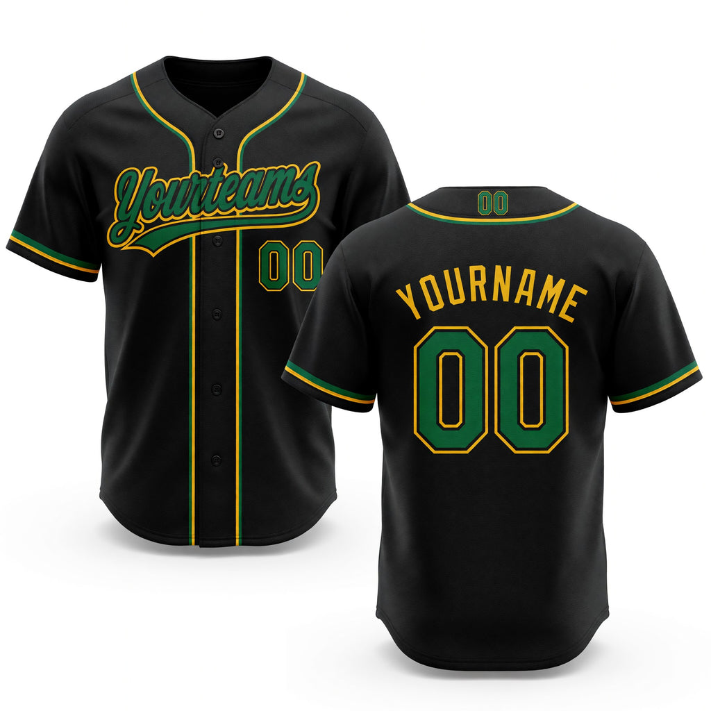 Custom Stitched Black Kelly Green-Gold Baseball Pullover Sweatshirt Hoodie